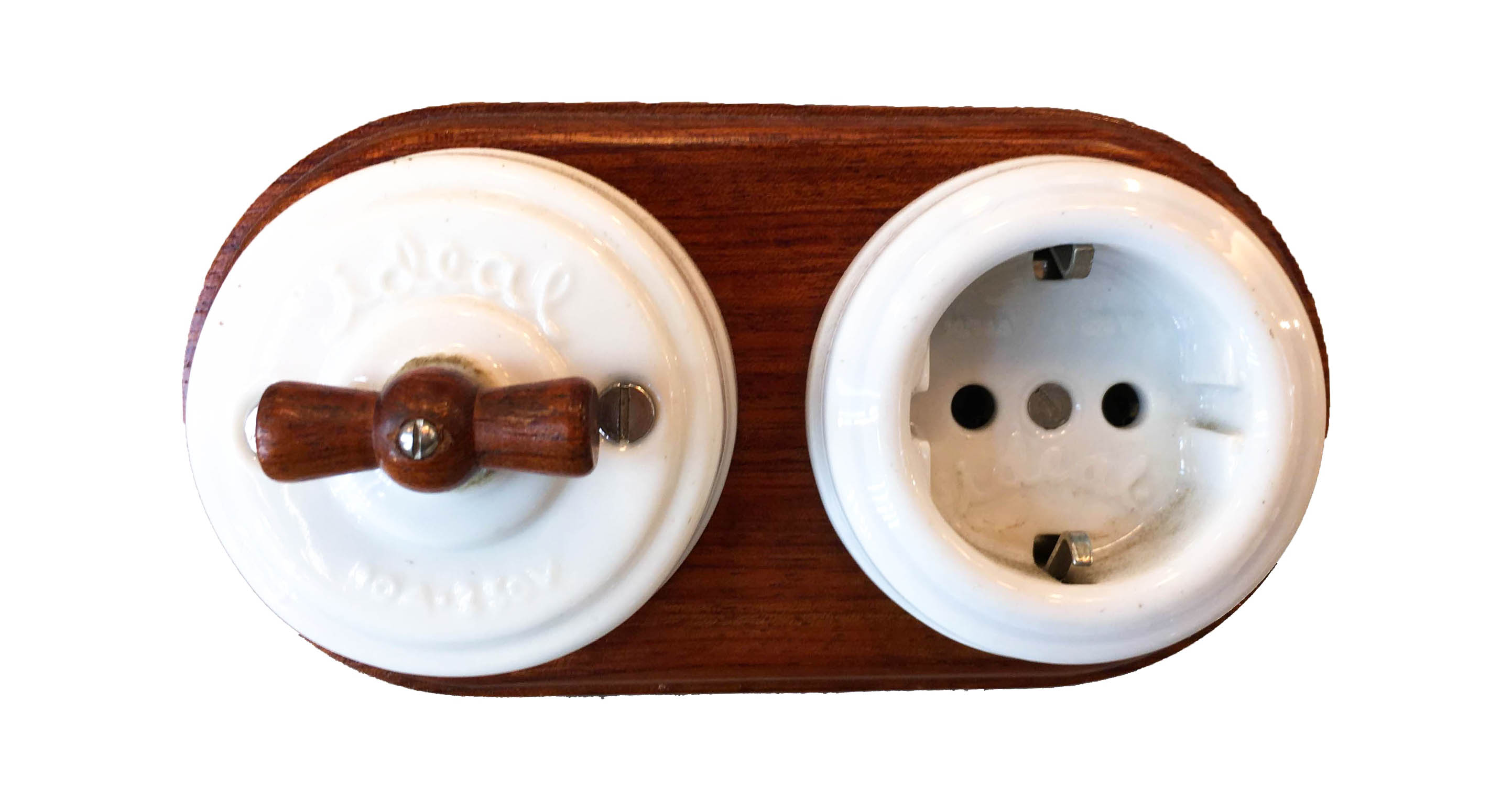 Interruptor de porcelana y madera  Madera oscura, Lámpara de vidrio,  Interruptores de luz